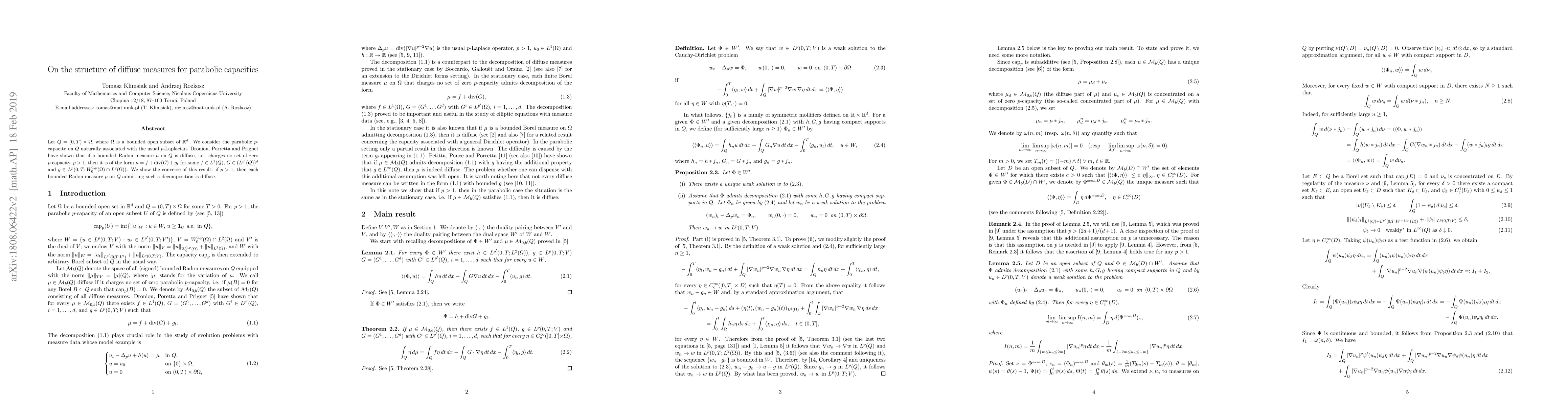 Thumbnail for On the structure of diffuse measures for parabolic capacities