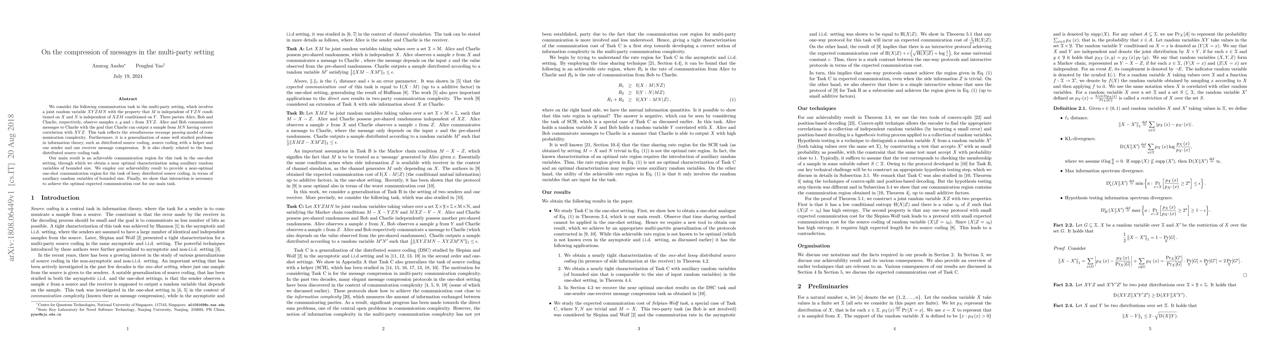 Thumbnail for On the compression of messages in the multi-party setting