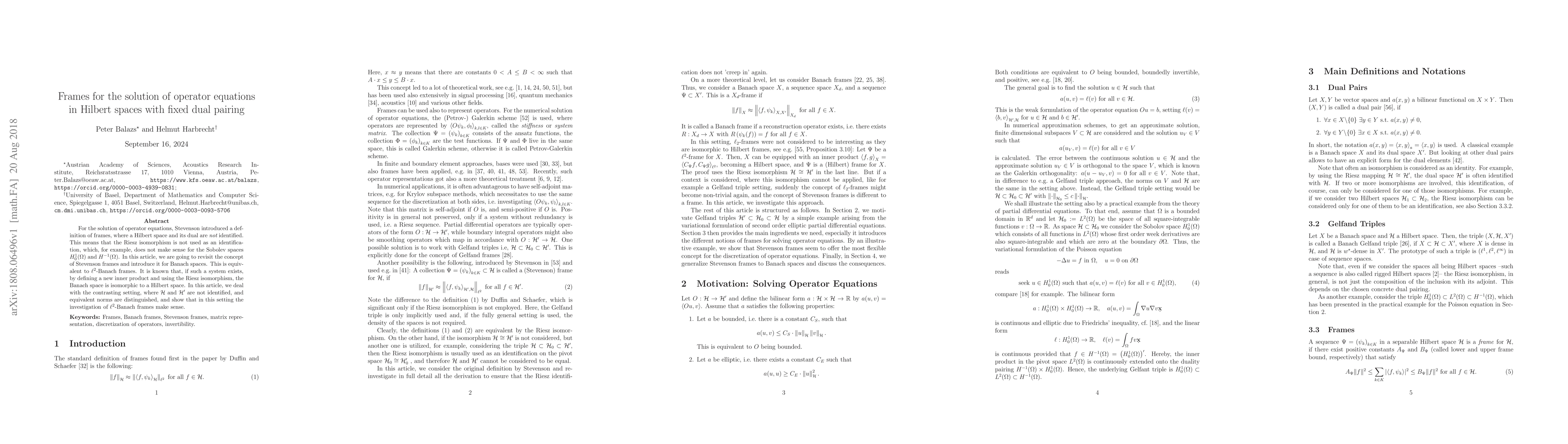 Thumbnail for Frames for the solution of operator equations in Hilbert spaces with
  fixed dual pairing