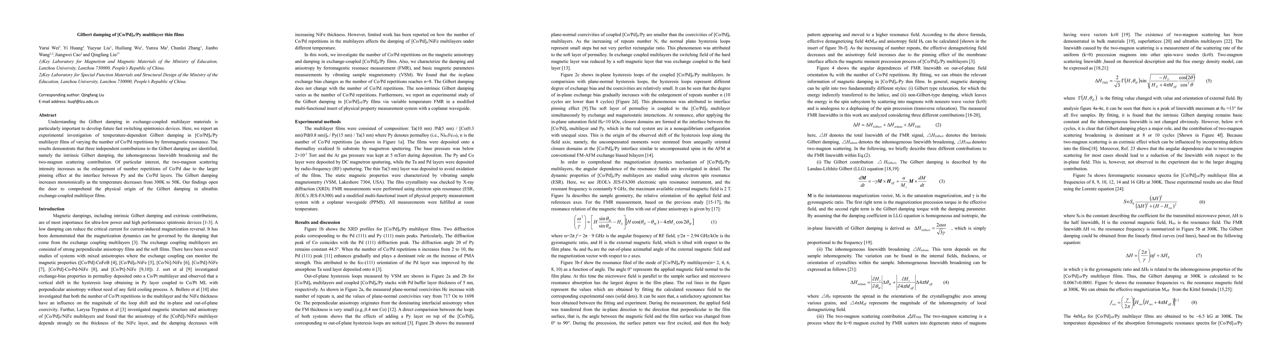 Thumbnail for Gilbert damping of [Co/Pd]n/Py multilayer thin films
