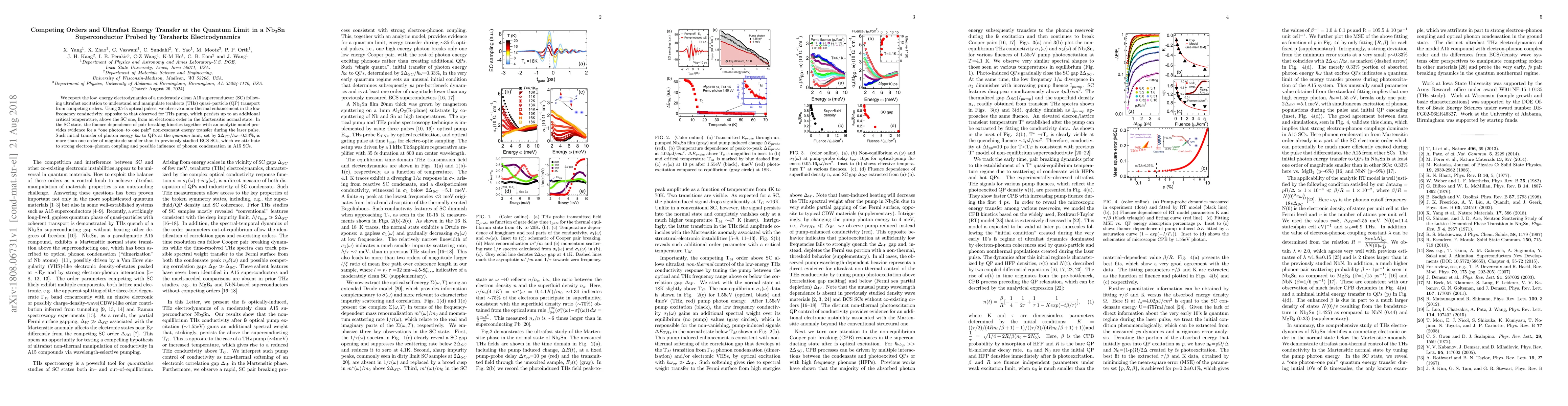 Thumbnail for Competing Orders and Ultrafast Energy Transfer at the Quantum Limit in a
  Nb$_3$Sn Superconductor Probed by Terahertz Electrodynamics