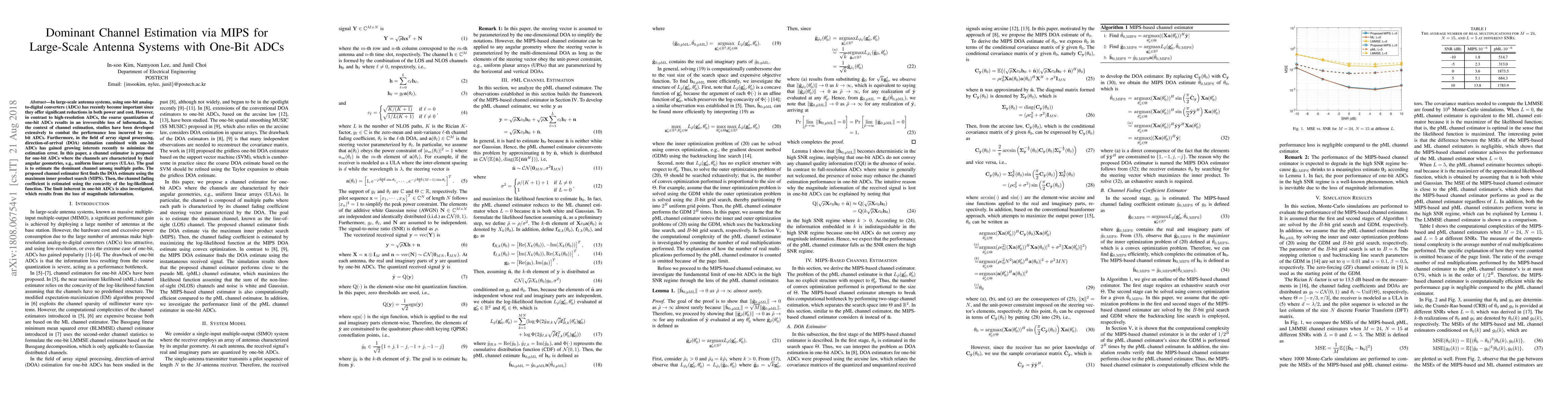 Thumbnail for Dominant Channel Estimation via MIPS for Large-Scale Antenna Systems
  with One-Bit ADCs