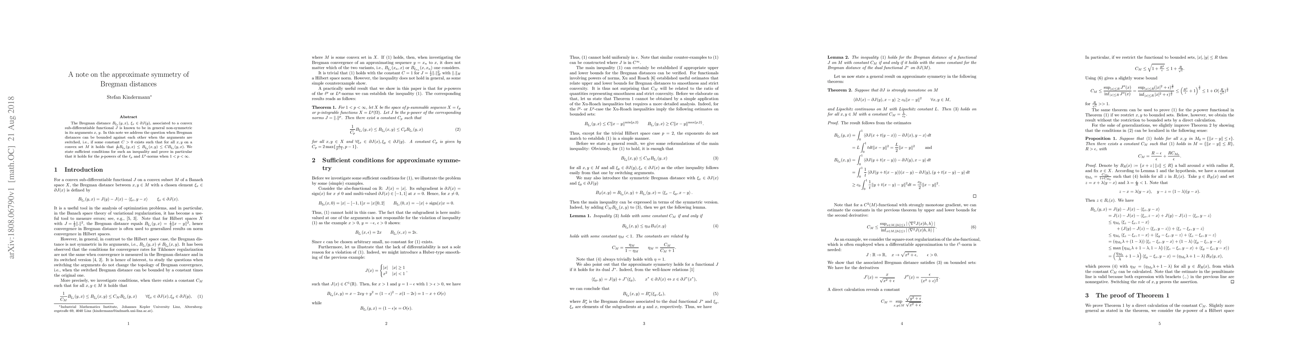 Thumbnail for A note on the approximate symmetry of Bregman distances