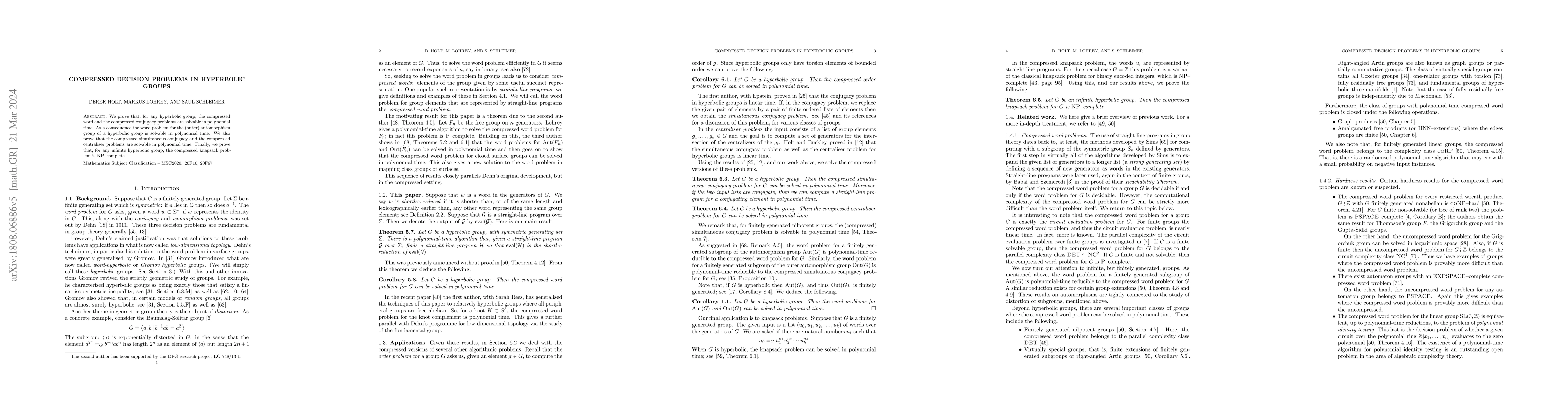 Thumbnail for Compressed decision problems in hyperbolic groups
