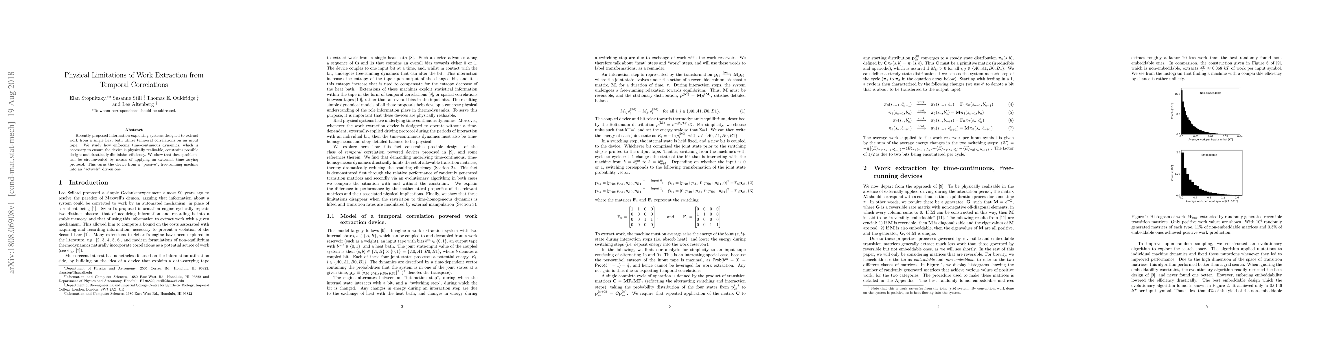 Thumbnail for Physical Limitations of Work Extraction from Temporal Correlations