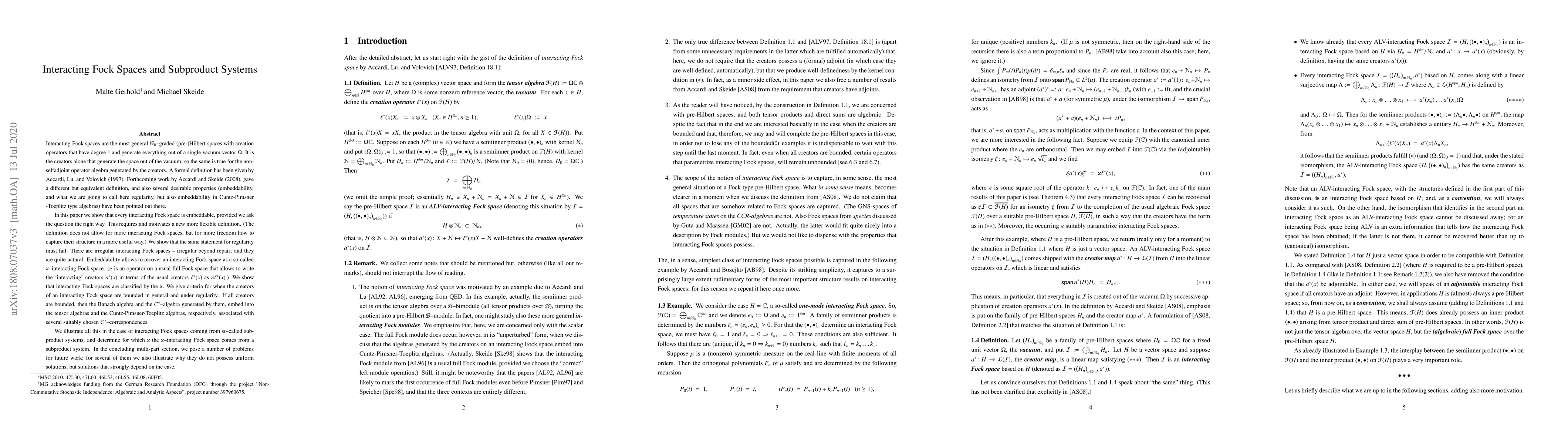 Thumbnail for Interacting Fock Spaces and Subproduct Systems