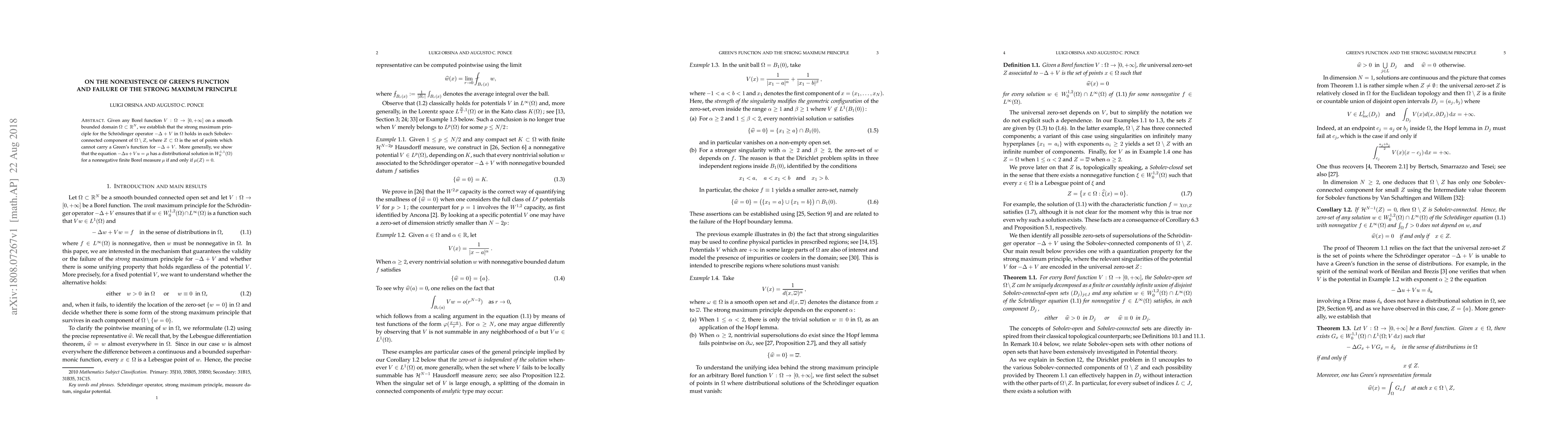 Thumbnail for On the nonexistence of Green's function and failure of the strong
  maximum principle