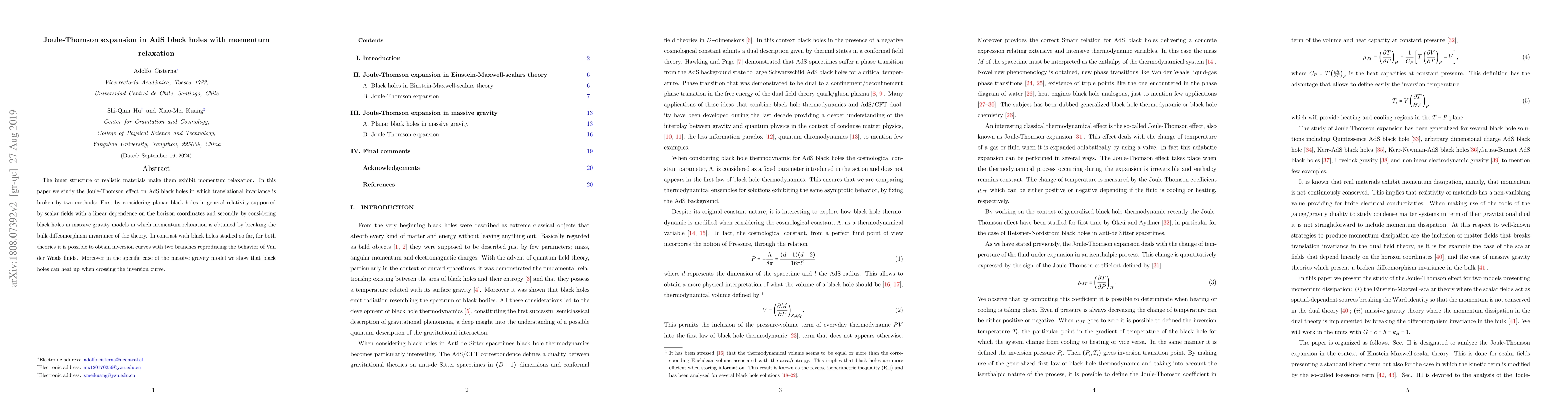 Thumbnail for Joule-Thomson expansion in AdS black holes with momentum relaxation