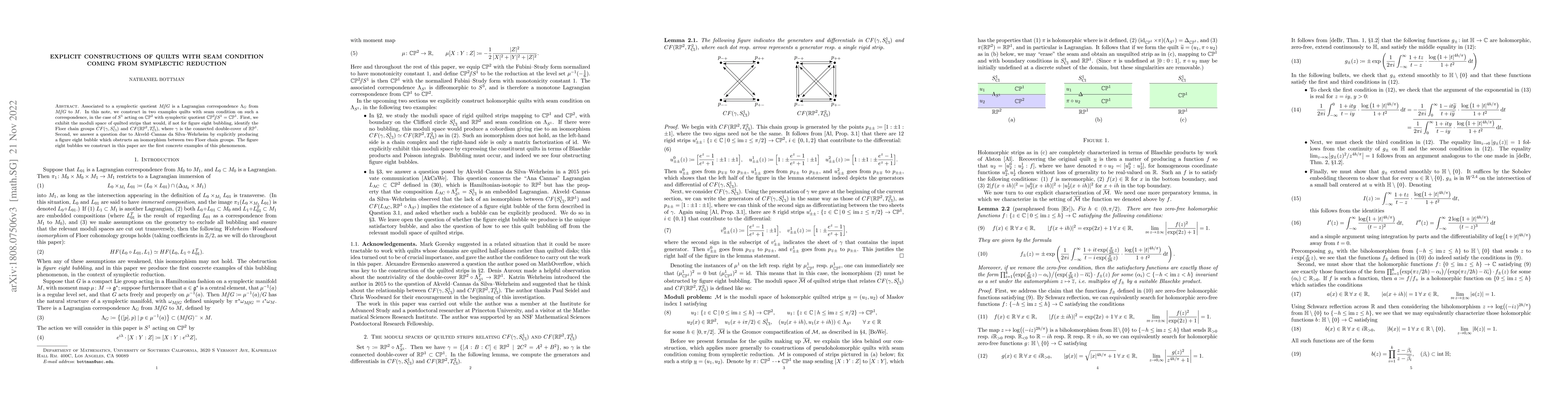 Thumbnail for Explicit constructions of quilts with seam condition coming from
  symplectic reduction