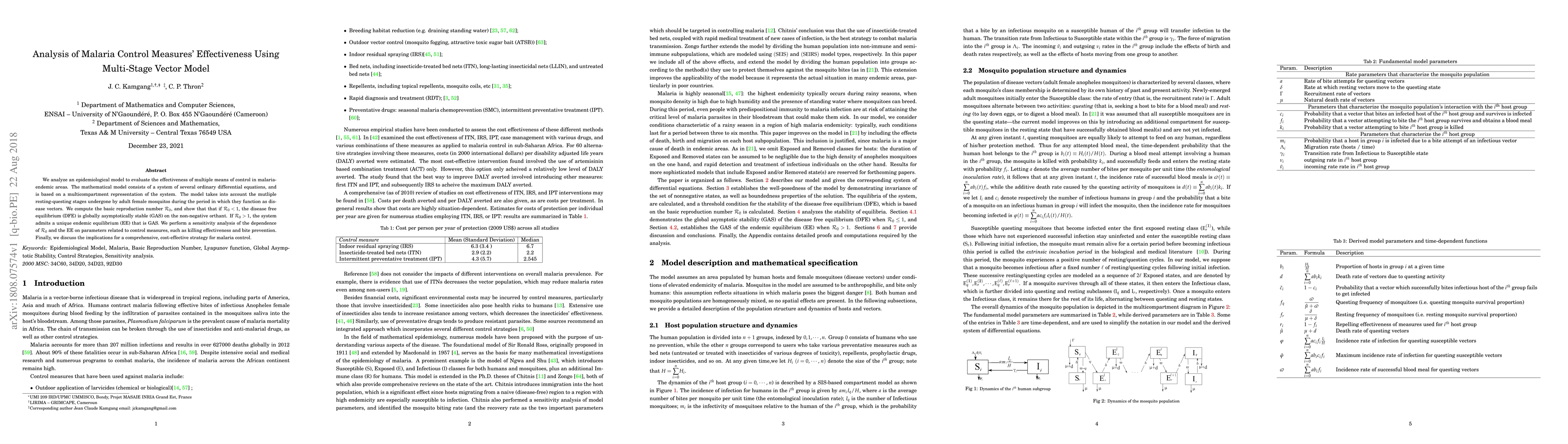Thumbnail for Analysis of Malaria Control Measures Effectiveness Using Multi-Stage
  Vector Model
