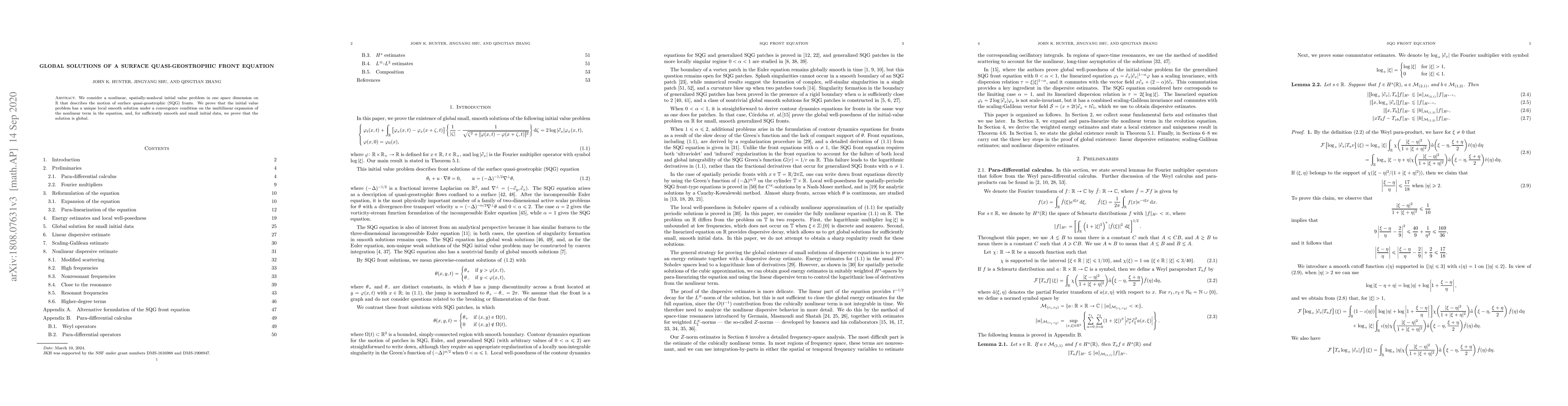 Thumbnail for Global Solutions of a Surface Quasi-Geostrophic Front Equation