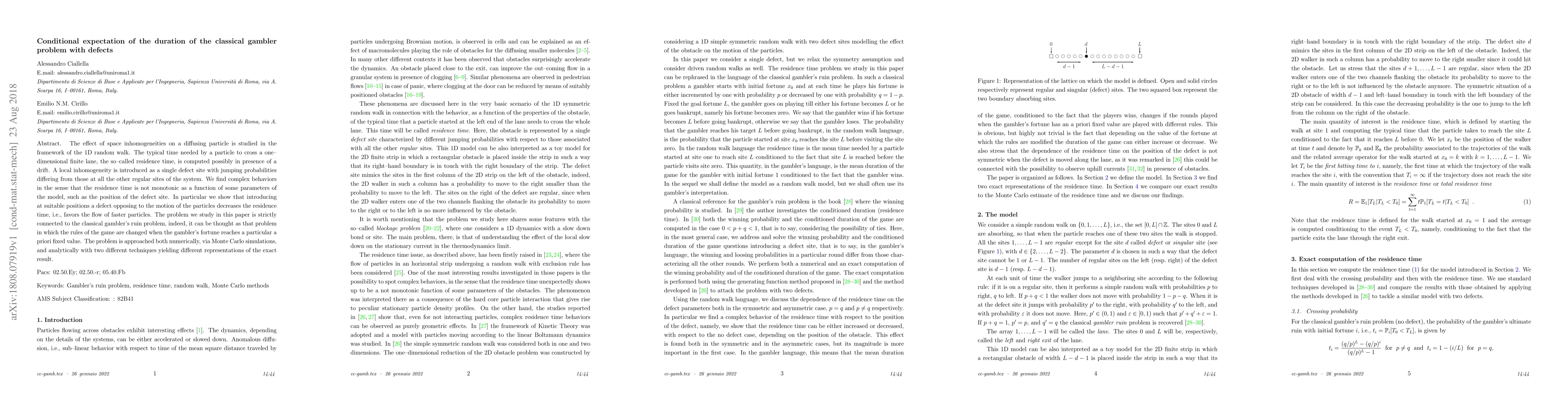 Thumbnail for Conditional expectation of the duration of the classical gambler problem
  with defects