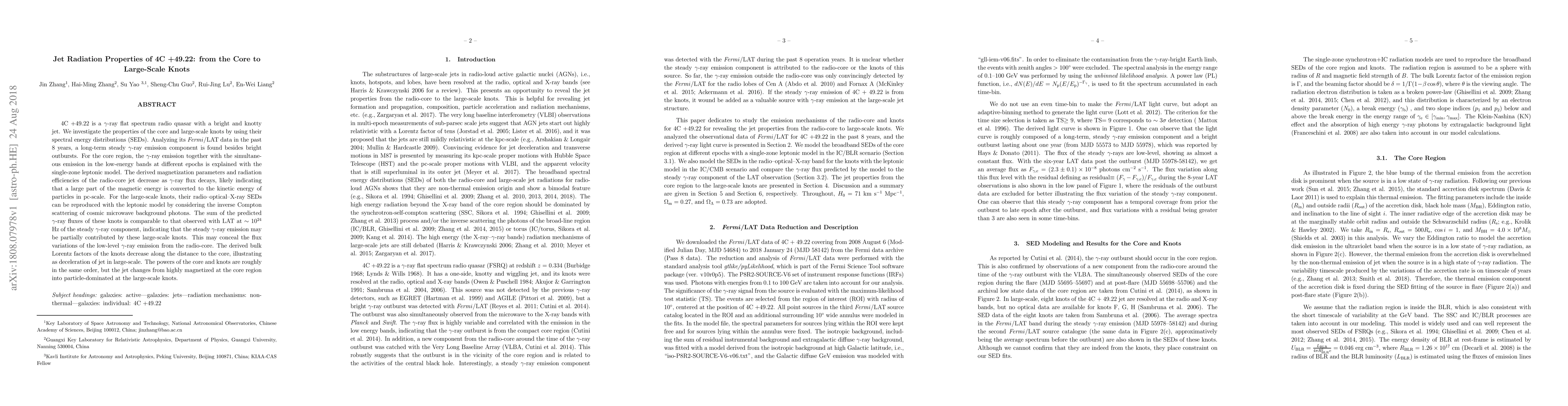 Thumbnail for Jet Radiation Properties of 4C +49.22: from the Core to Large-Scale
  Knots