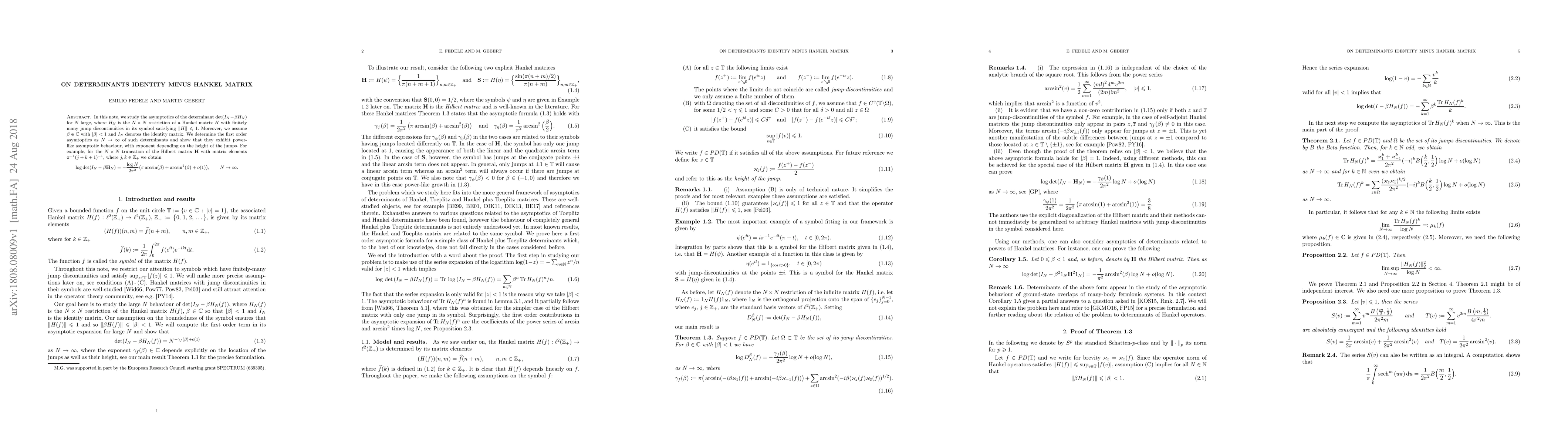 Thumbnail for On determinants identity minus Hankel matrix
