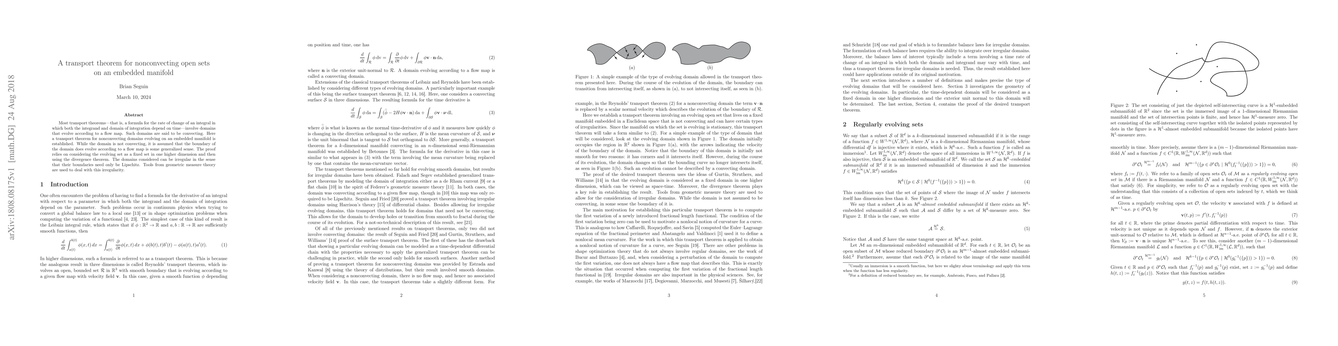 Thumbnail for A transport theorem for nonconvecting open sets on an embedded manifold