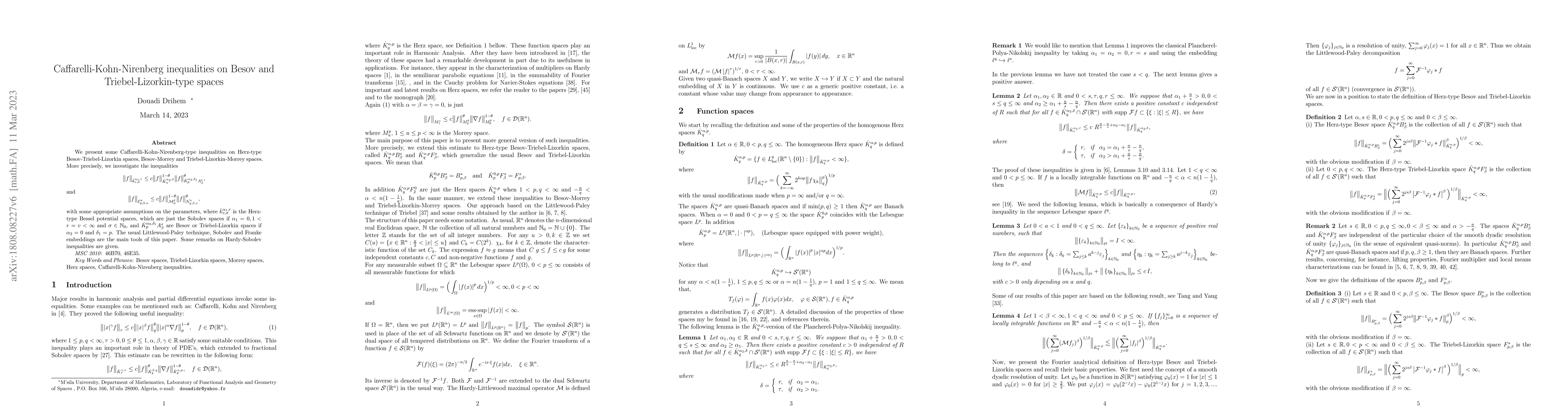 Thumbnail for Caffarelli-Kohn-Nirenberg inequalities on Besov and
  Triebel-Lizorkin-type spaces