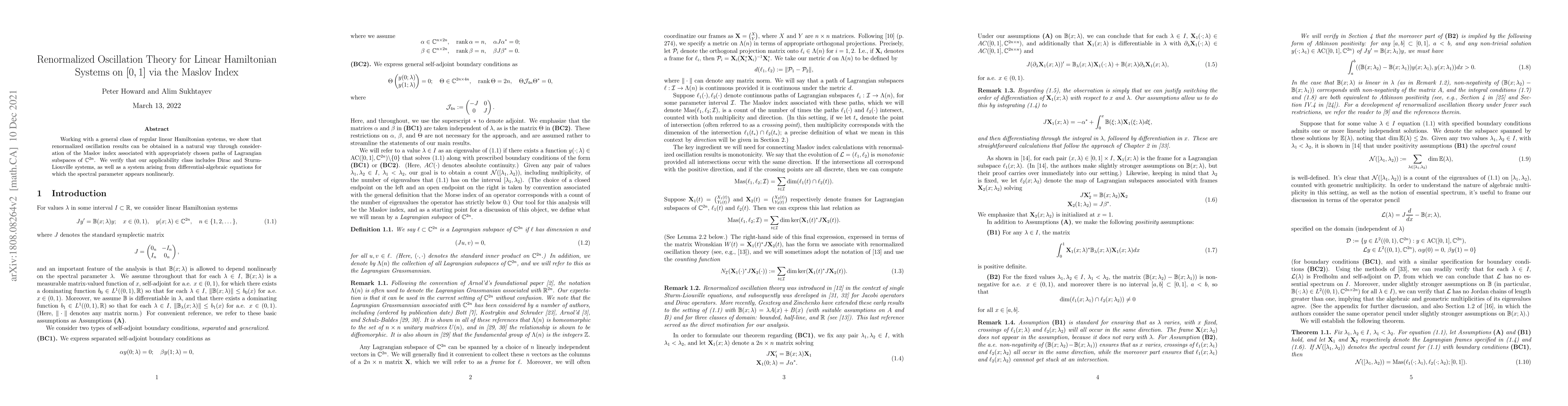 Thumbnail for Renormalized oscillation theory for linear Hamiltonian systems on [0,1]
  via the Maslov index