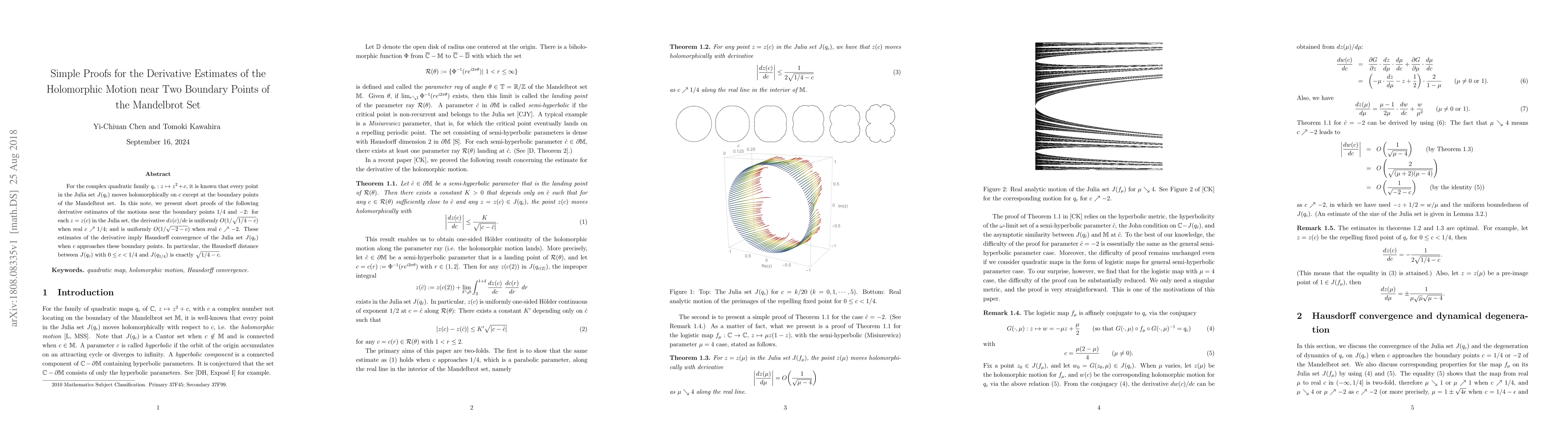Thumbnail for Simple Proofs for the Derivative Estimates of the Holomorphic Motion
  near Two Boundary Points of the Mandelbrot Set