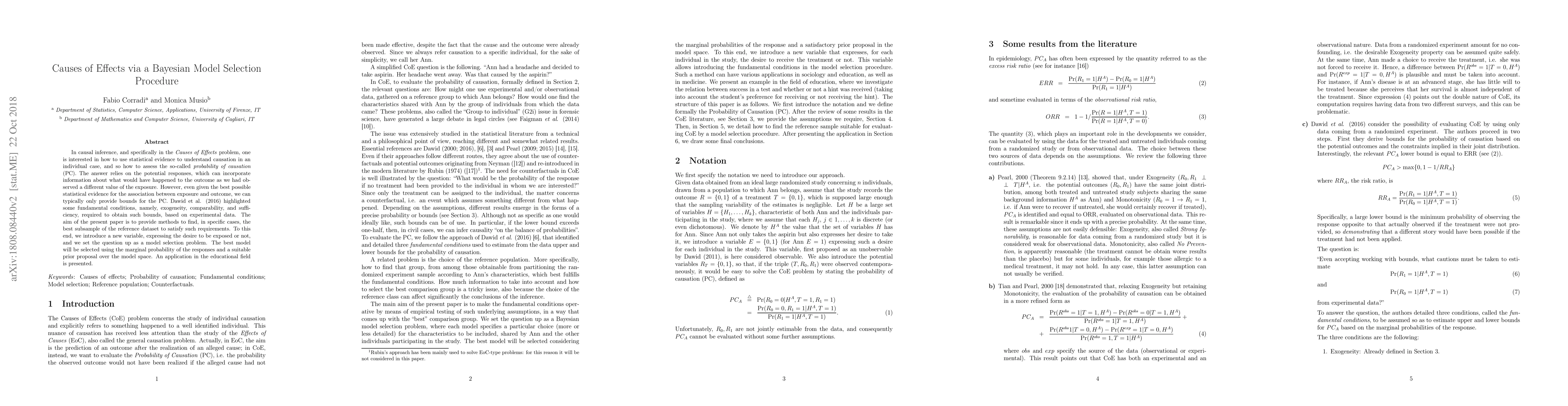 Thumbnail for Causes of Effects via a Bayesian Model Selection Procedure