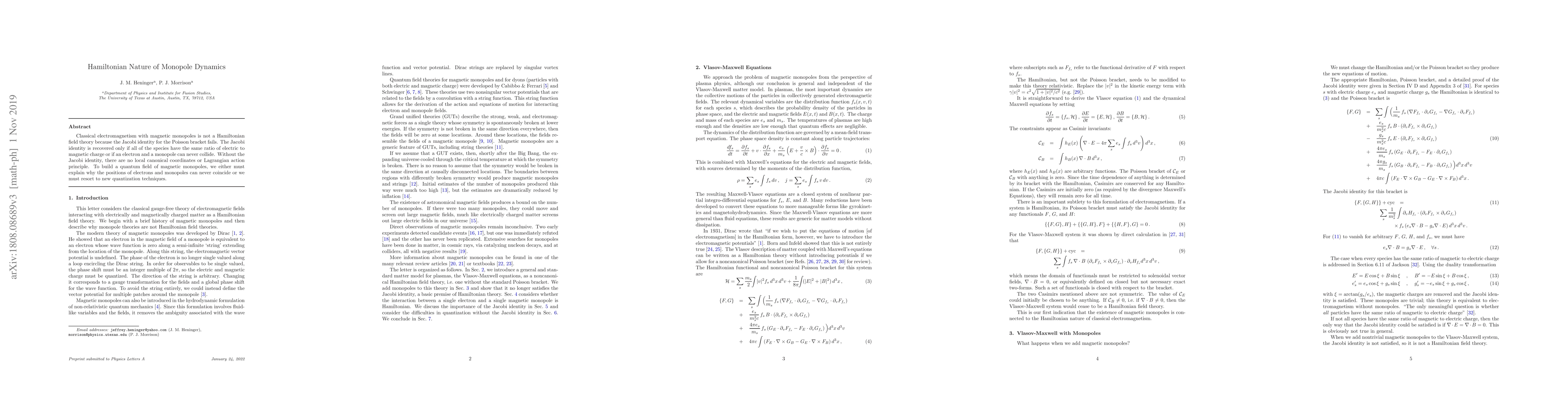 Thumbnail for Hamiltonian Nature of Monopole Dynamics