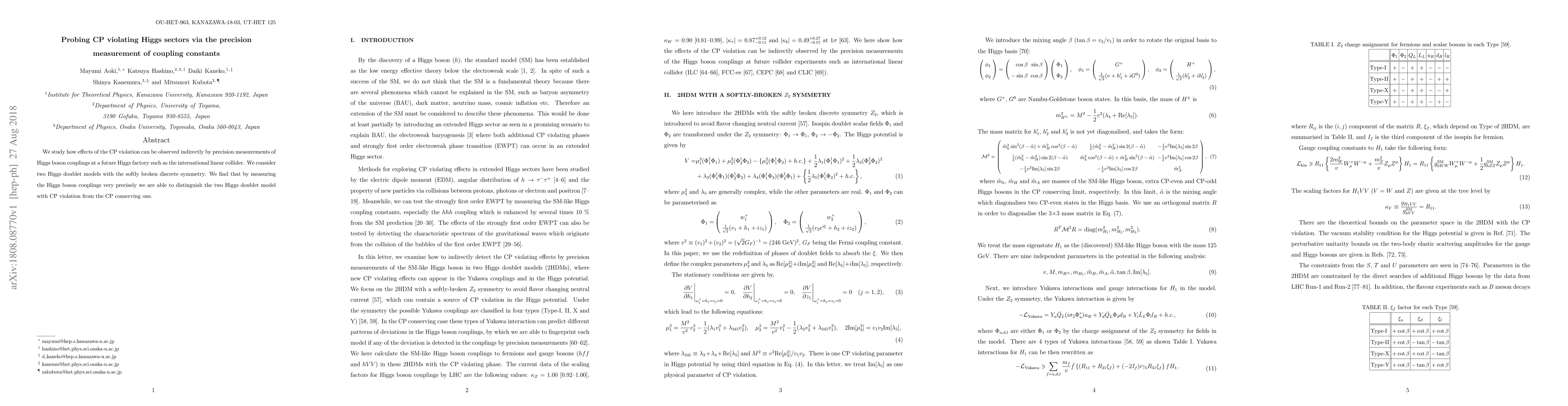 Thumbnail for Probing CP violating Higgs sectors via the precision measurement of
  coupling constants