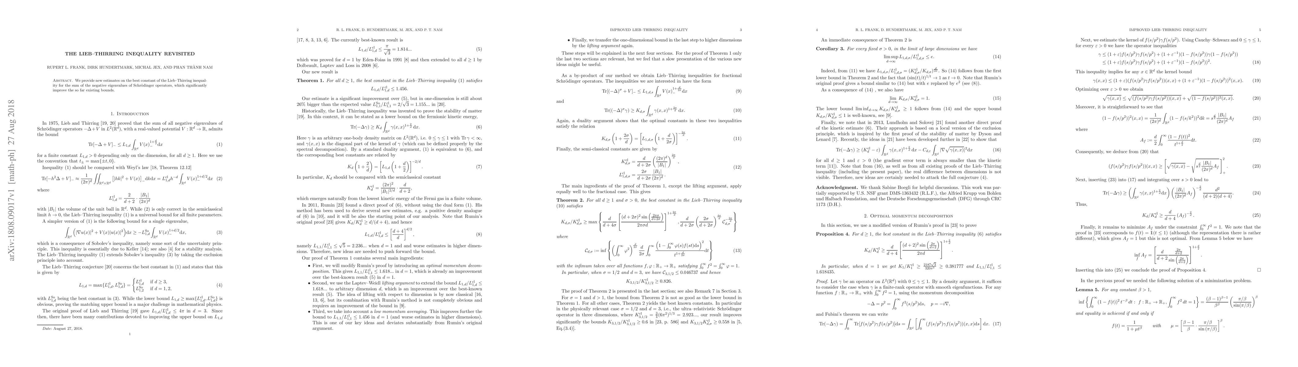 Thumbnail for The Lieb-Thirring inequality revisited