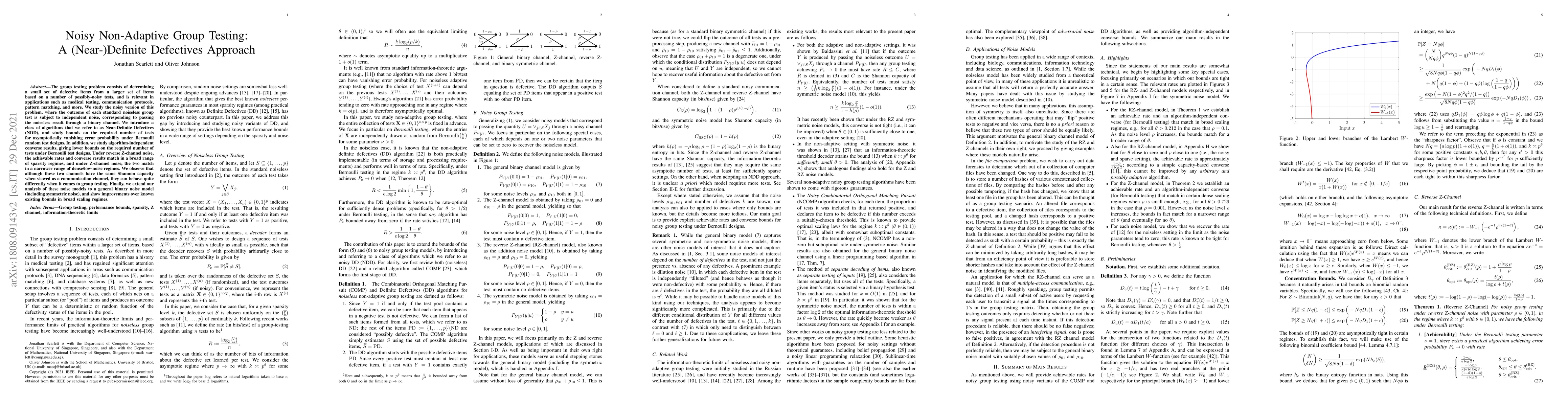 Thumbnail for Noisy Non-Adaptive Group Testing: A (Near-)Definite Defectives Approach