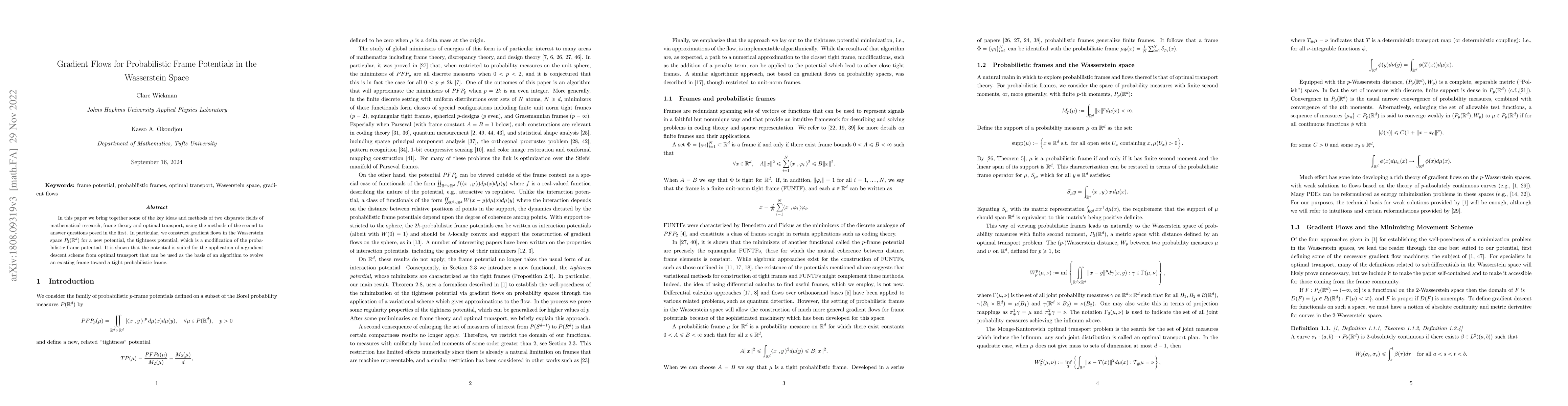 Thumbnail for Gradient Flows for Frame Potentials on the Wasserstein Space