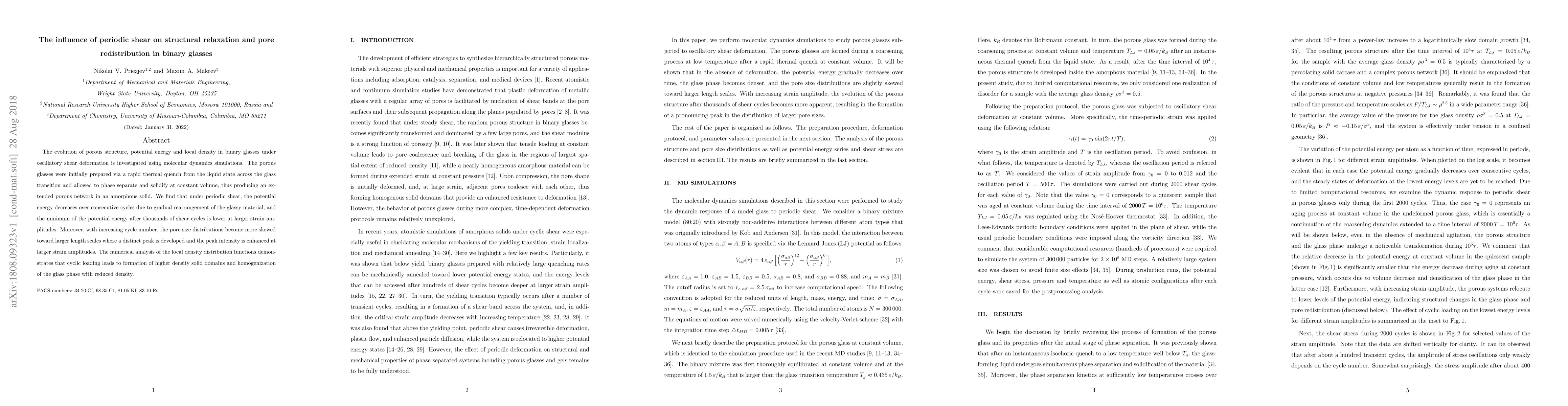 Thumbnail for The influence of periodic shear on structural relaxation and pore
  redistribution in binary glasses