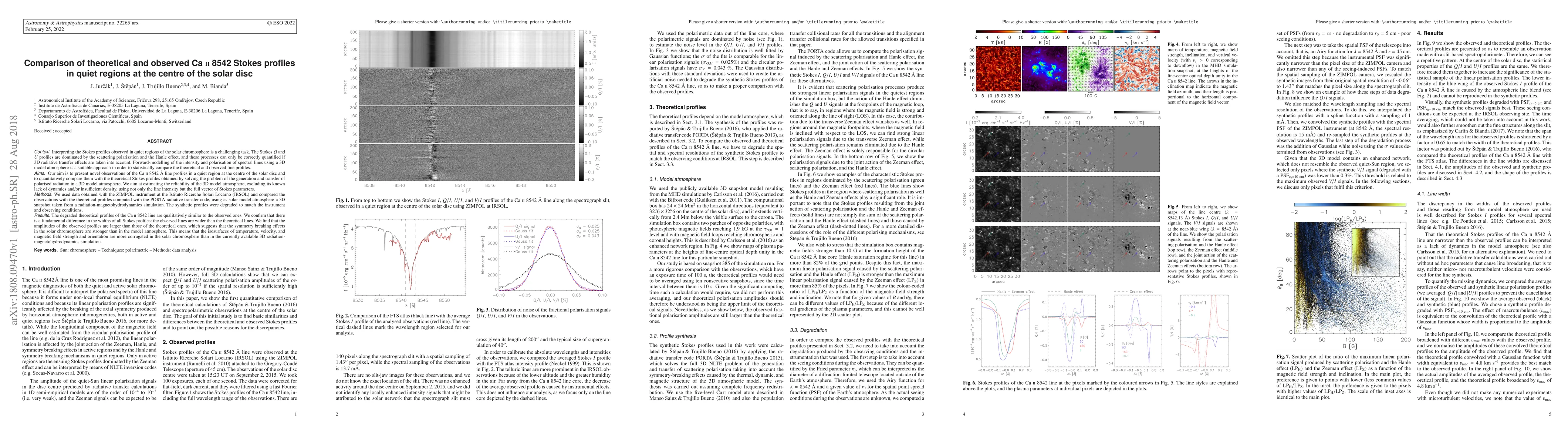 Thumbnail for Comparison of theoretical and observed Ca~{\sc ii}~8542 Stokes profiles
  in quiet regions at the centre of the solar disc
