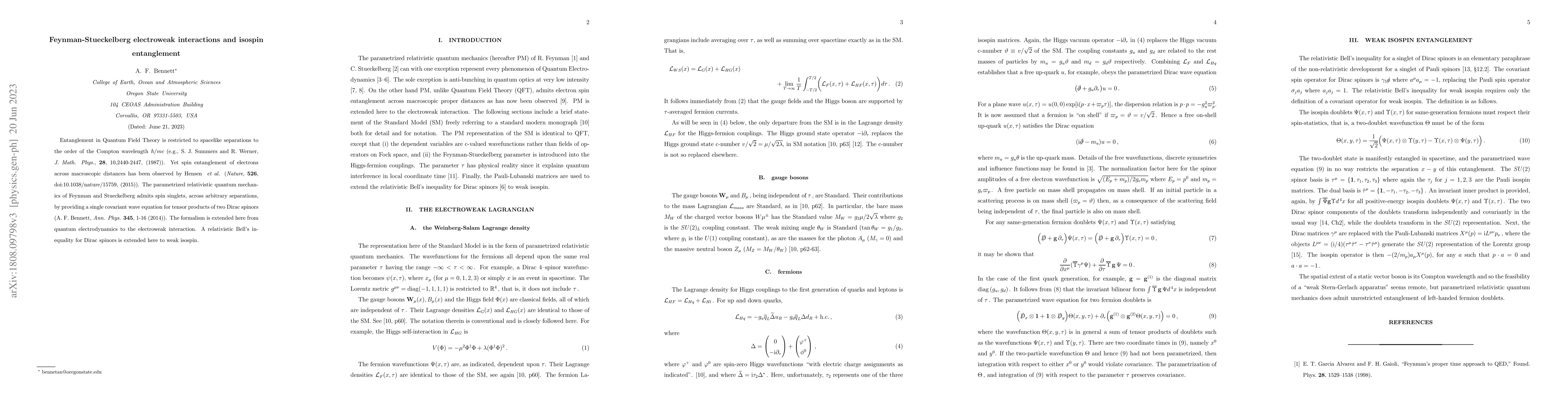 Thumbnail for Feynman-Stueckelberg electroweak interactions and isospin entanglement