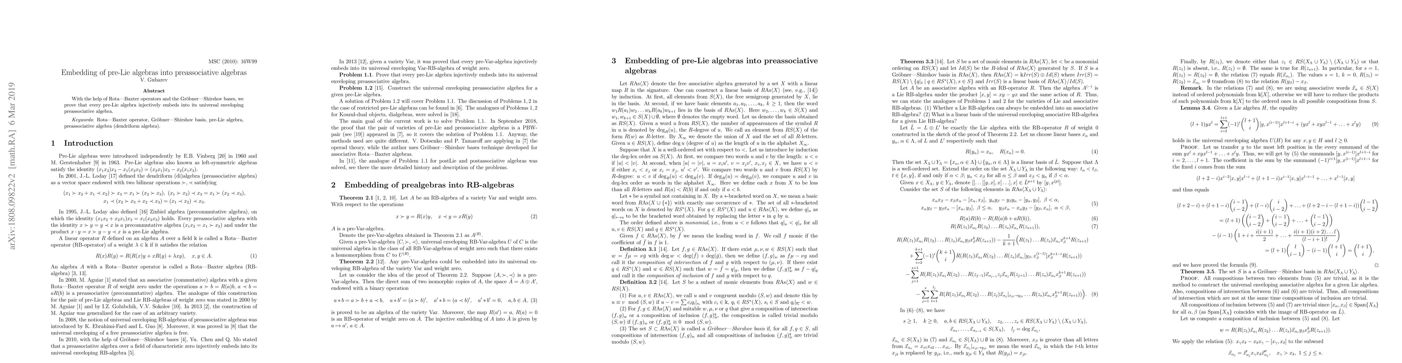 Thumbnail for Embedding of pre-Lie algebras into preassociative algebras