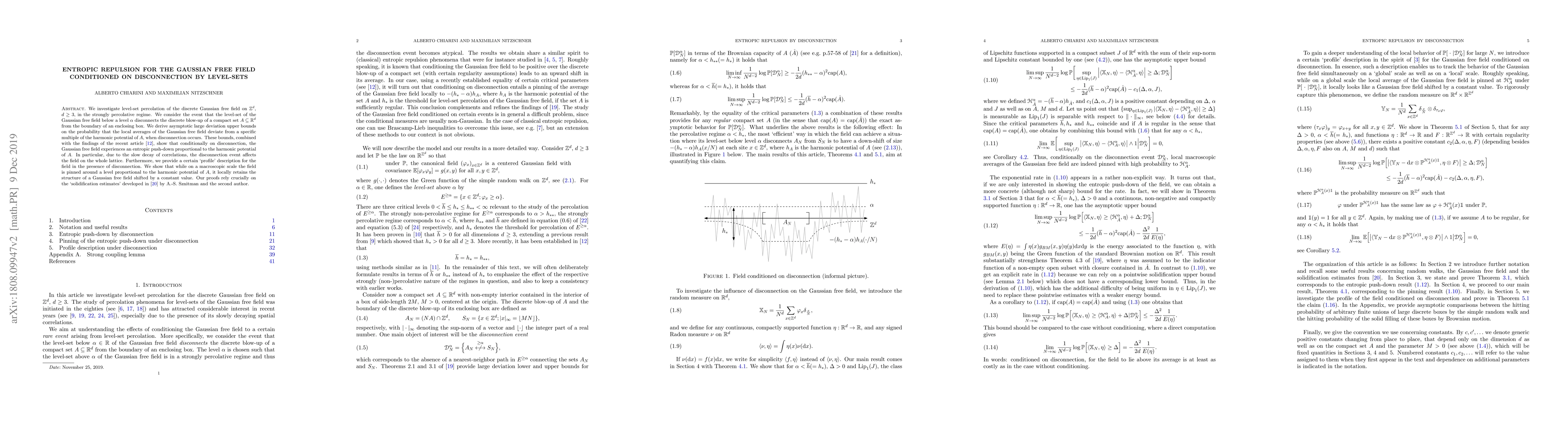 Thumbnail for Entropic repulsion for the Gaussian free field conditioned on
  disconnection by level-sets