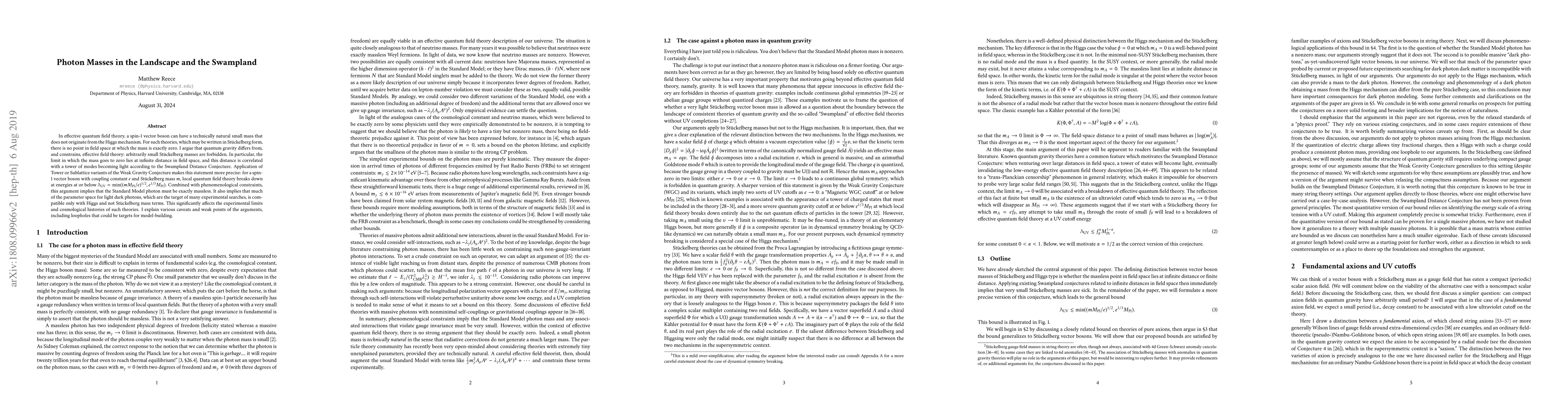 Thumbnail for Photon Masses in the Landscape and the Swampland