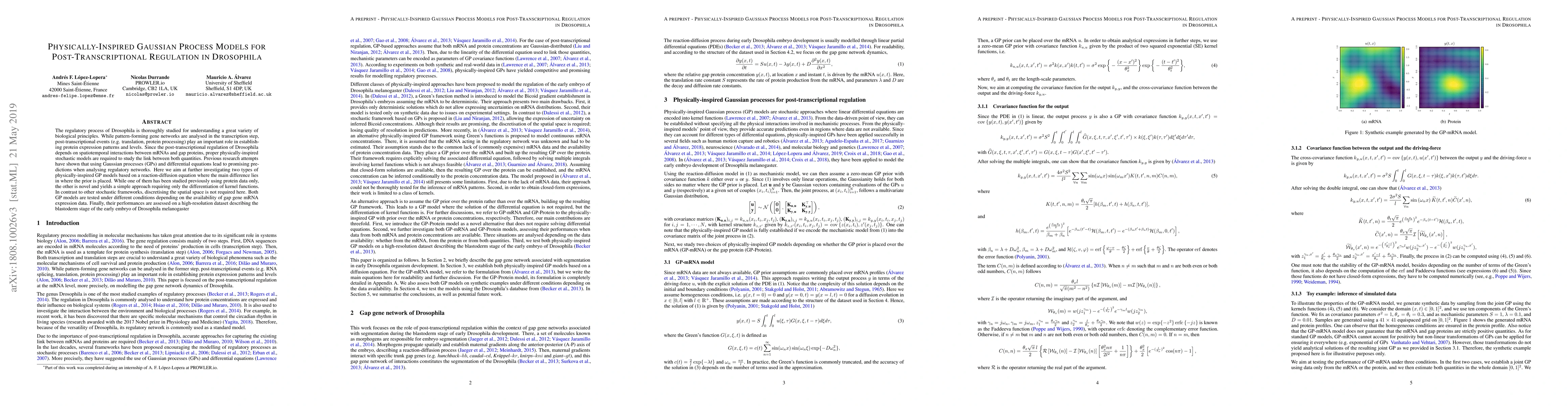 Thumbnail for Physically-Inspired Gaussian Process Models for Post-Transcriptional
  Regulation in Drosophila