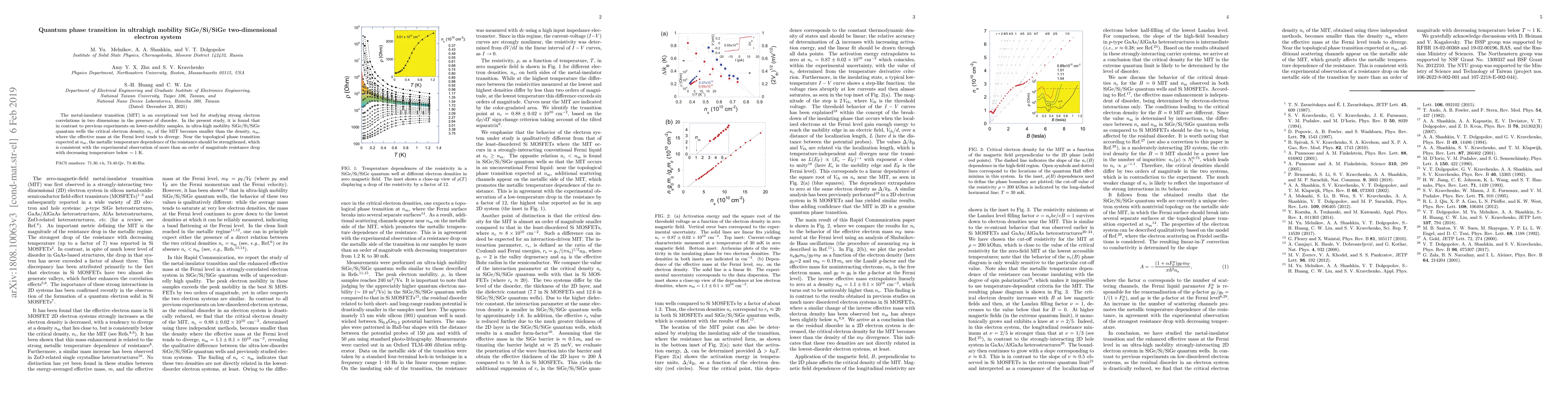 Thumbnail for Quantum phase transition in ultrahigh mobility SiGe/Si/SiGe
  two-dimensional electron system
