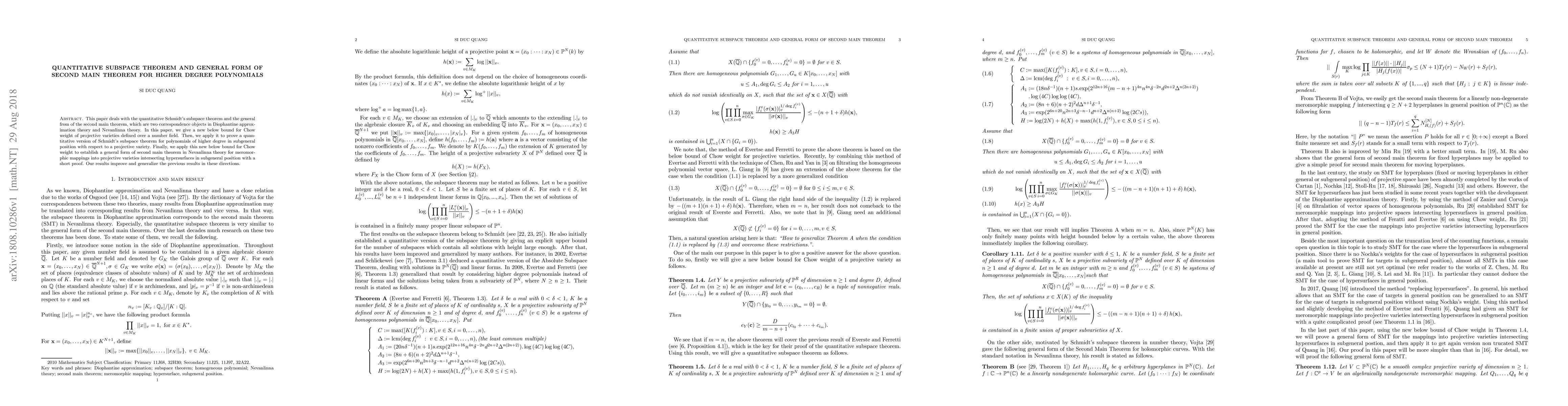 Thumbnail for Quantitative subspace theorem and general form of second main theorem
  for higher degree polynomials