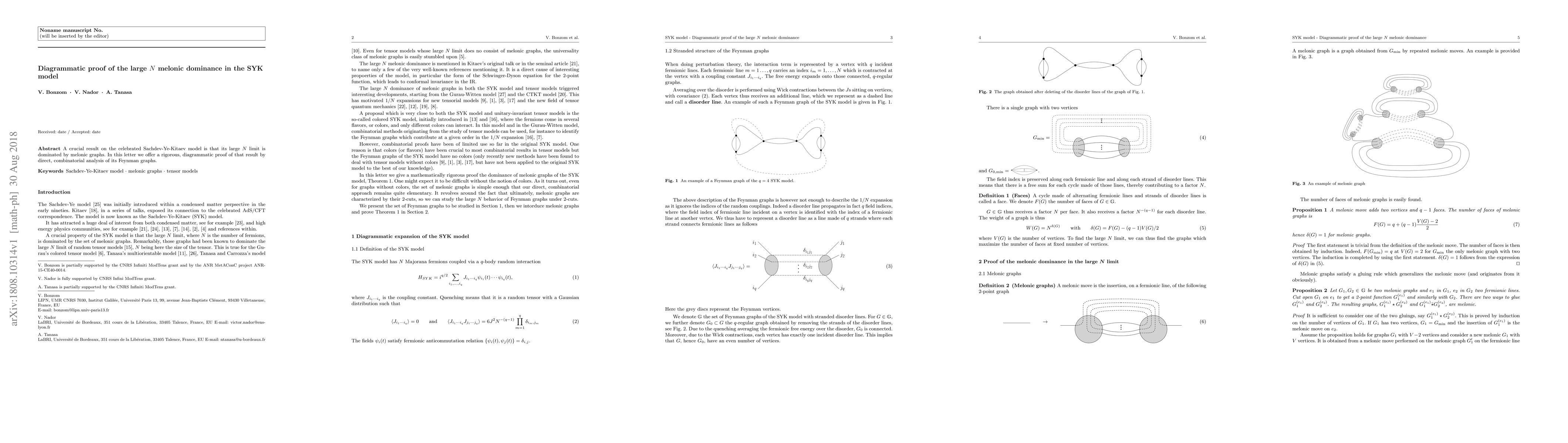 Thumbnail for Diagrammatic proof of the large $N$ melonic dominance in the SYK model
