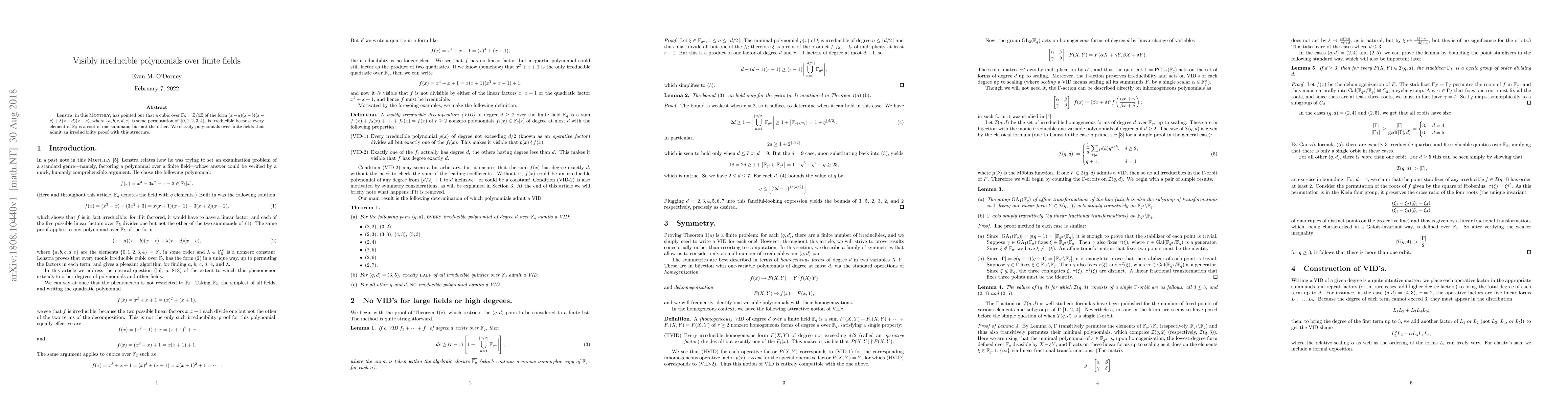 Thumbnail for Visibly irreducible polynomials over finite fields