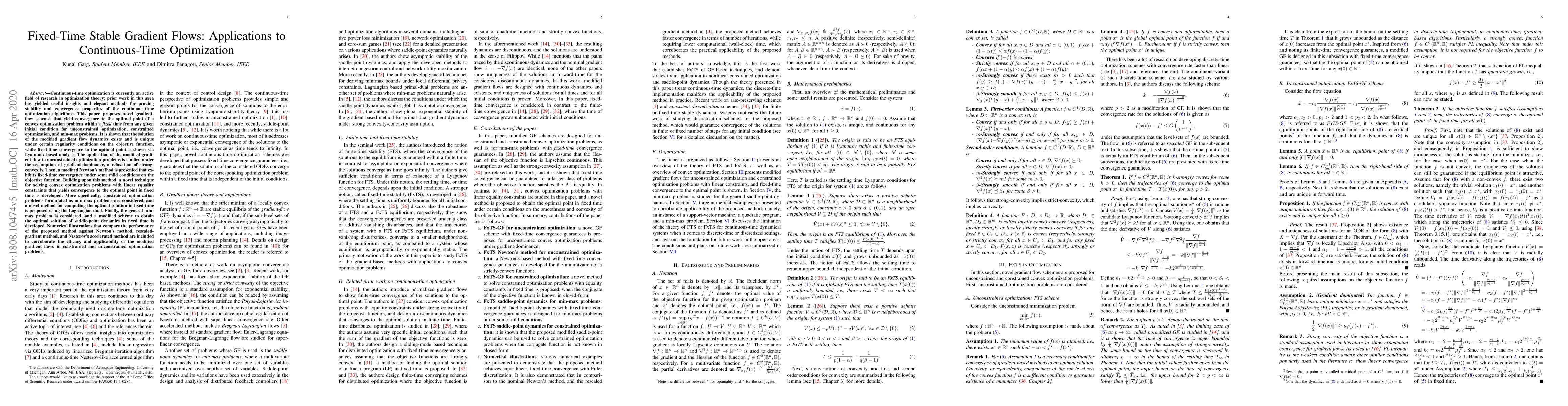 Thumbnail for Fixed-Time Stable Gradient Flows: Applications to Continuous-Time
  Optimization