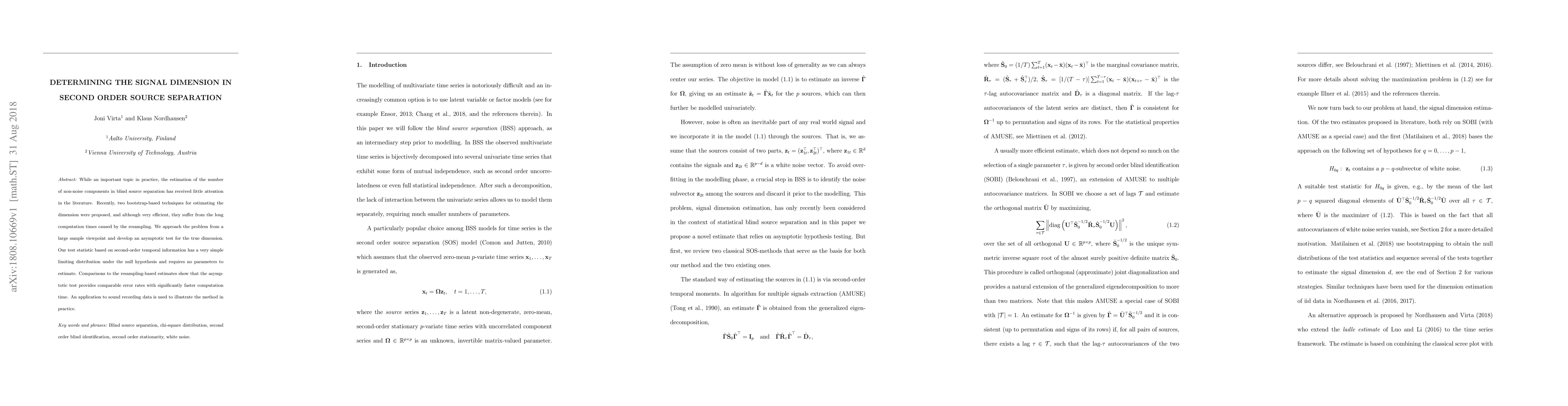 Thumbnail for Determining the signal dimension in second order source separation