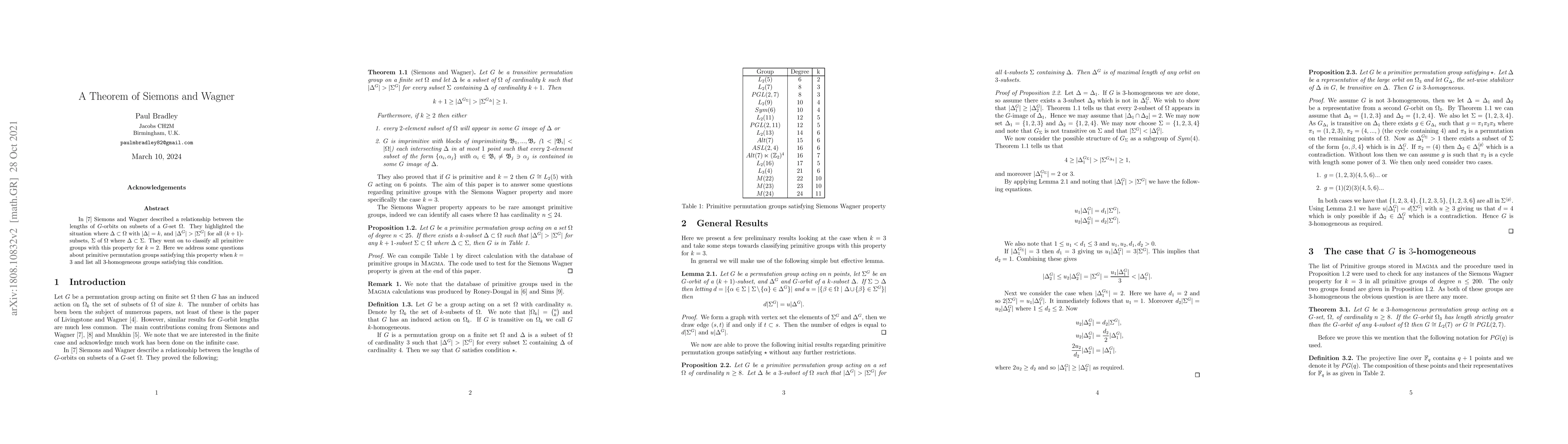 Thumbnail for A Theorem of Siemons and Wagner