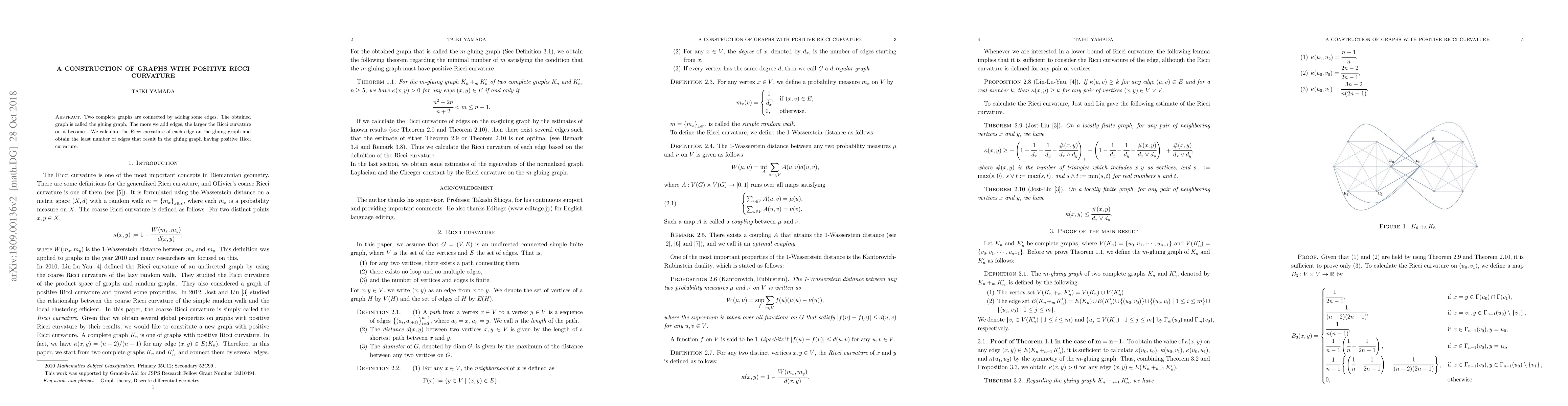 Thumbnail for A construction of graphs with positive Ricci curvature