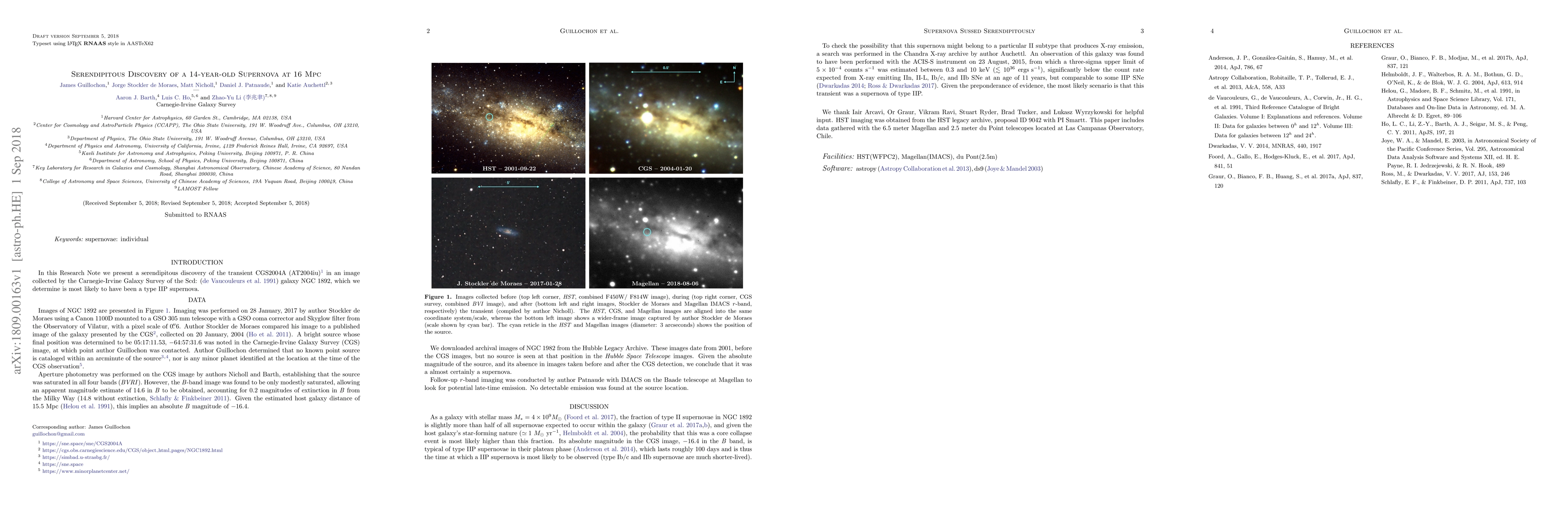 Thumbnail for Serendipitous Discovery of a 14-year-old Supernova at 16 Mpc