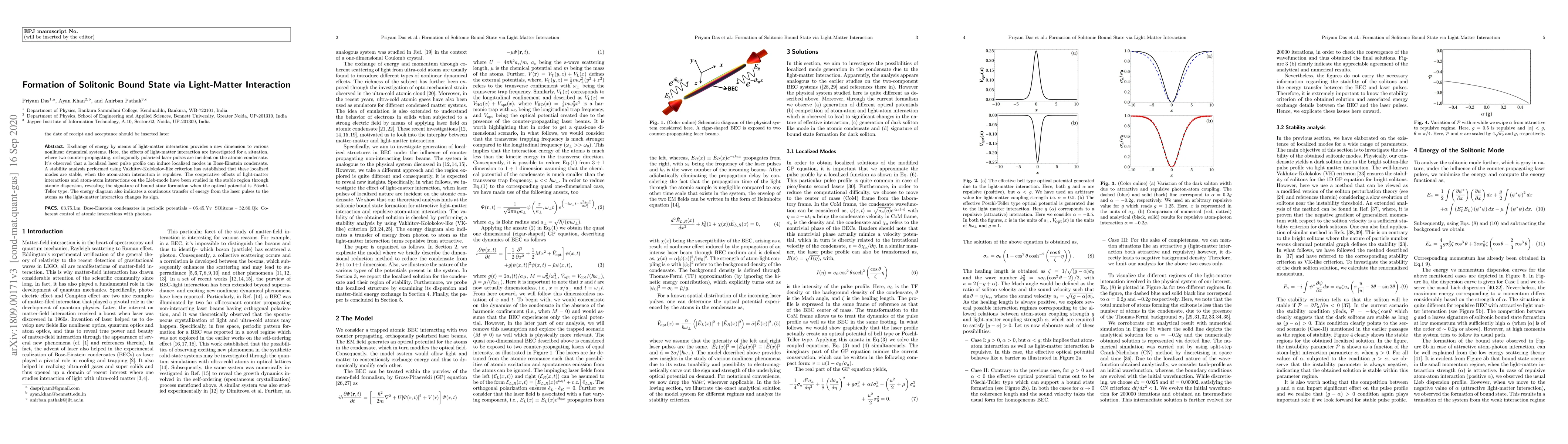 Thumbnail for Formation of Solitonic Bound State via Light-Matter Interaction