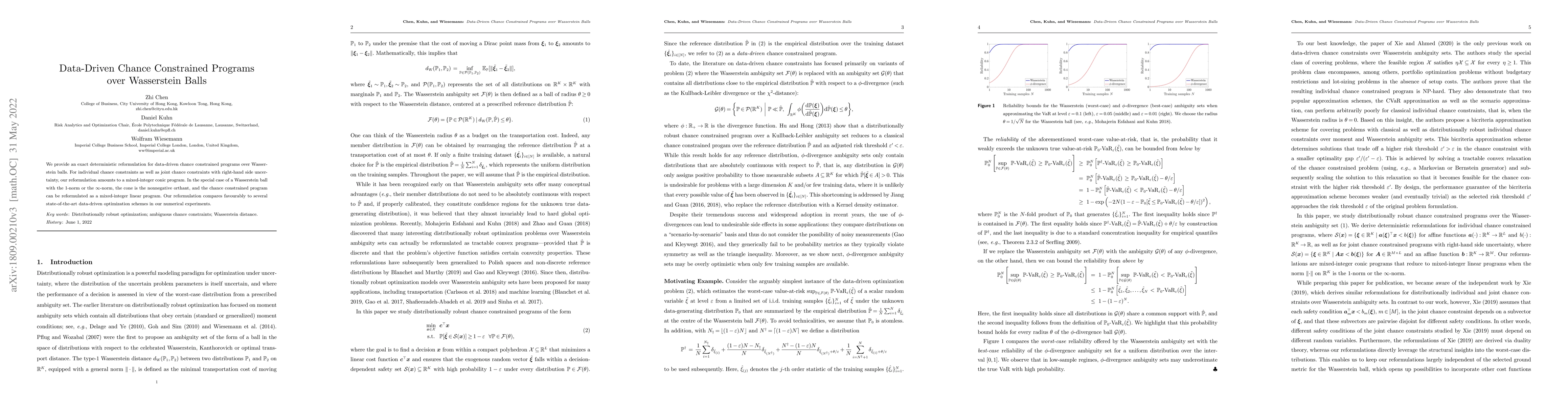 Thumbnail for Data-Driven Chance Constrained Programs over Wasserstein Balls