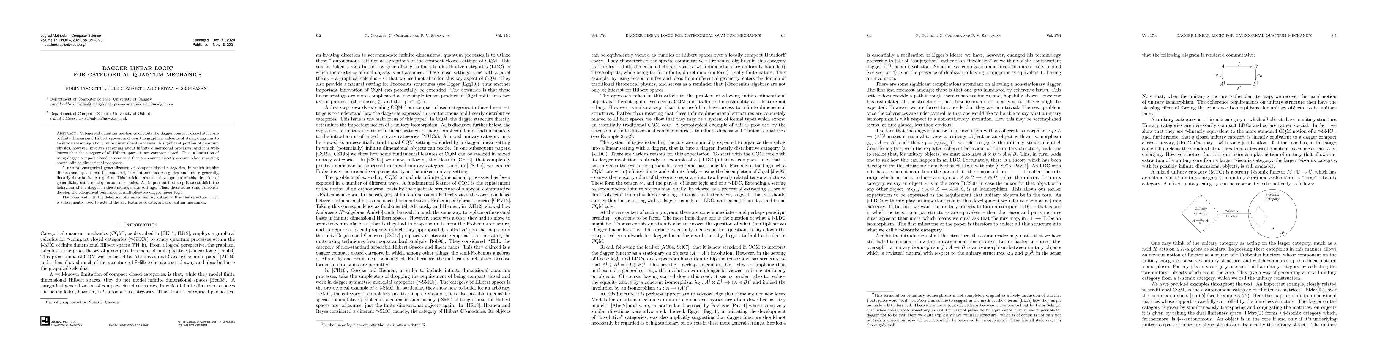 Thumbnail for Dagger linear logic for categorical quantum mechanics