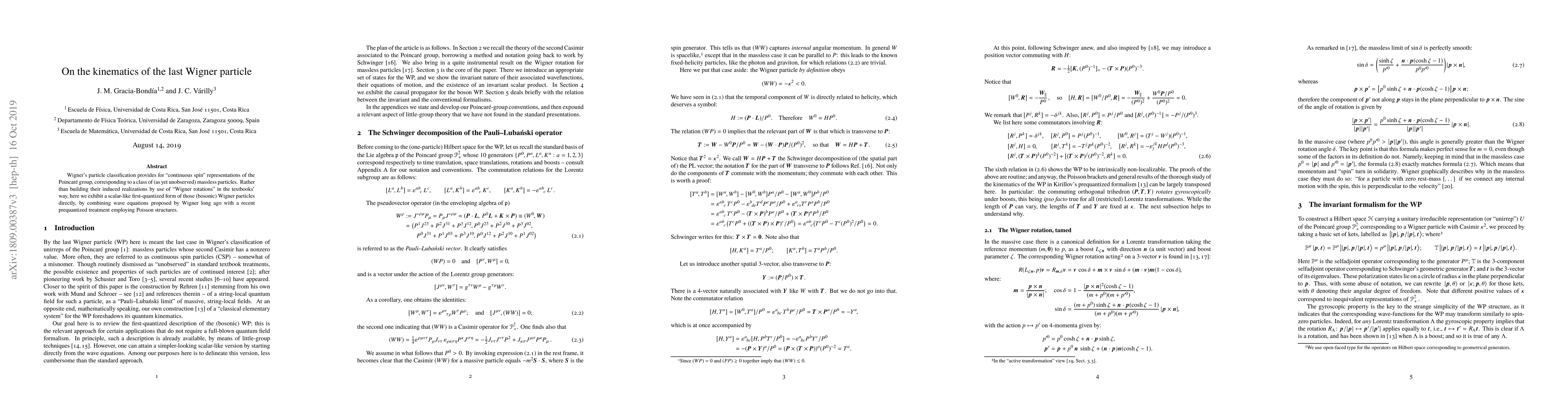 Thumbnail for On the kinematics of the last Wigner particle
