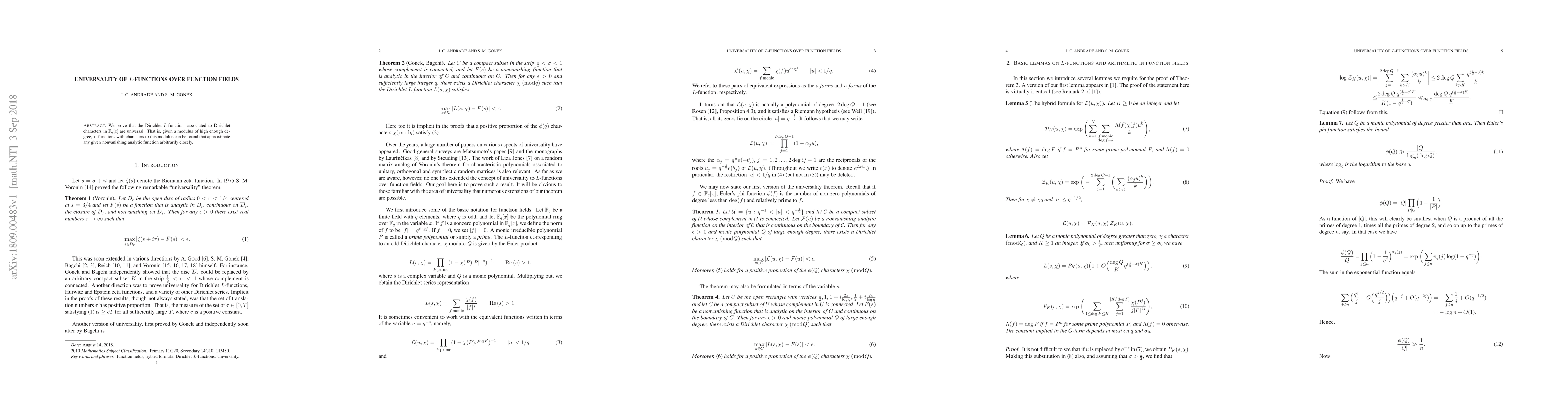 Thumbnail for Universality of $L$-Functions over function fields