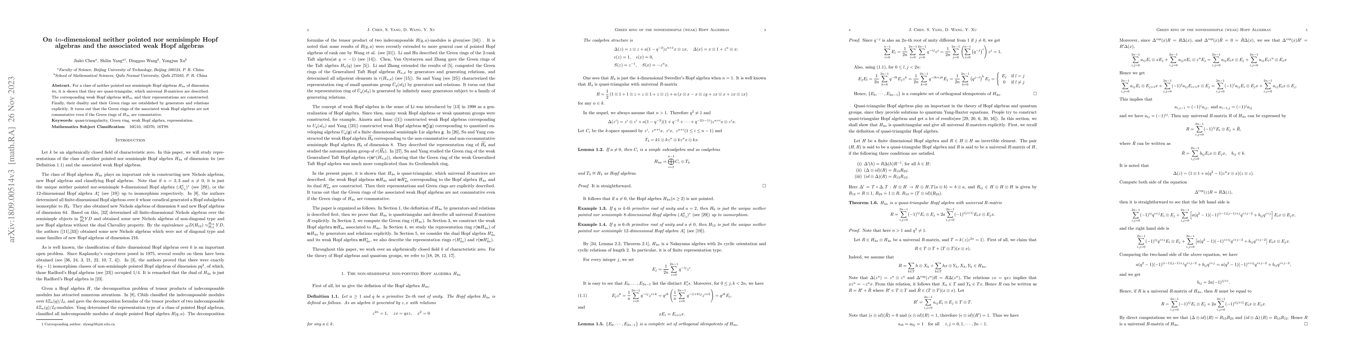 Thumbnail for On $4n$-dimensional neither pointed nor semisimple Hopf algebras and the
  associated weak Hopf algebras